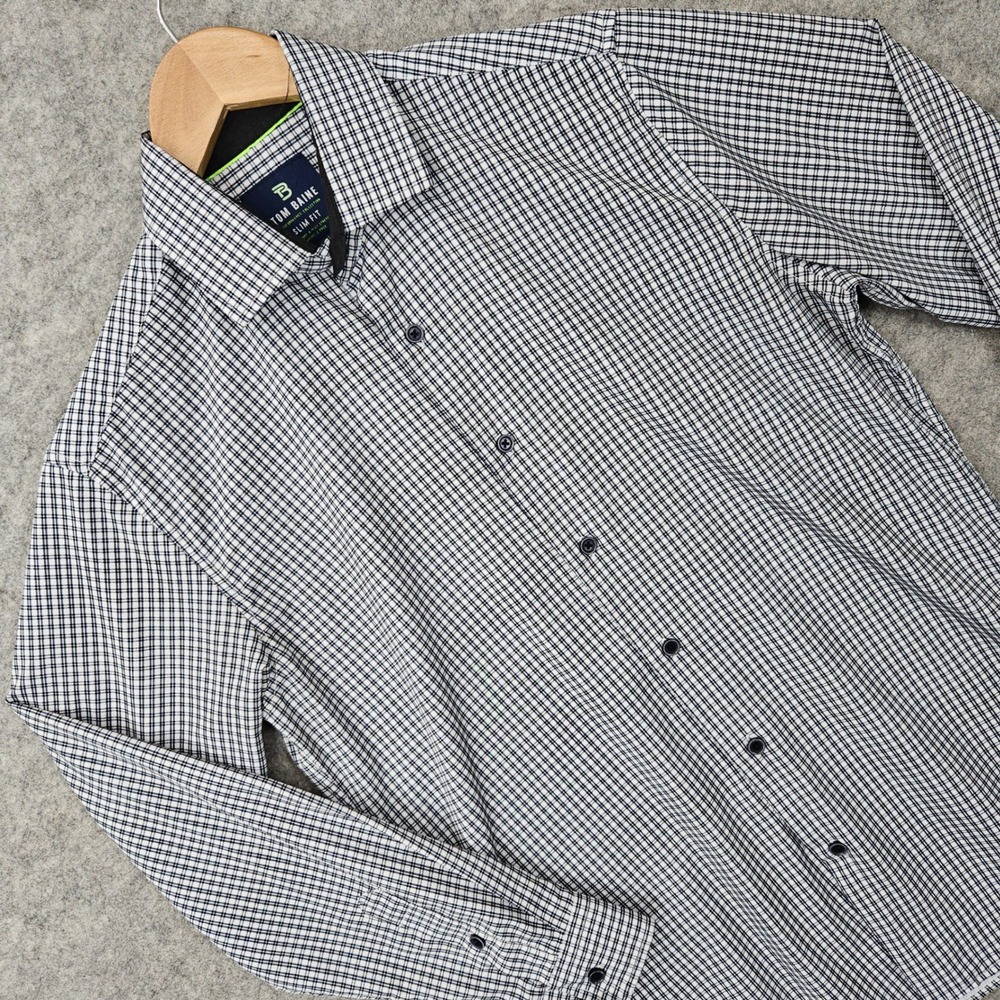Tom Baine Button Up Shirt Men's Small White Black Check Slim Fit Performance
